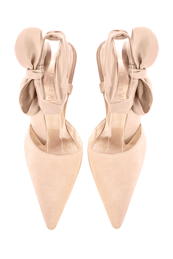 Dress closed-toe heels ankle scarf in powder pink leather with high slim heels and pointed toe - Top view